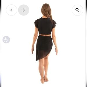 Bllack Flitter Sleeve Crop Top AND Asymmetrical Dance Skirt w/ applique on hip
